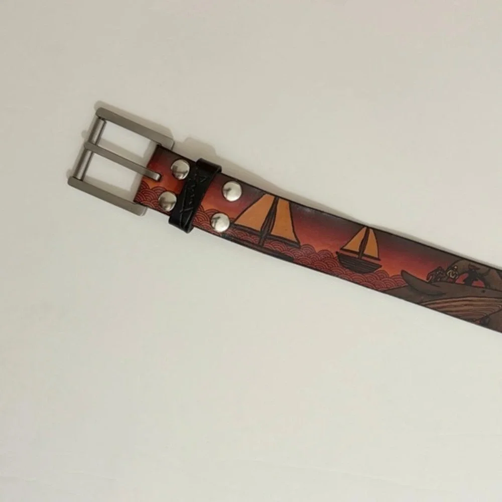 Unisex JON WYE Leather Paisley Belt Western‎ Retro Made in USA Men Women 46.5